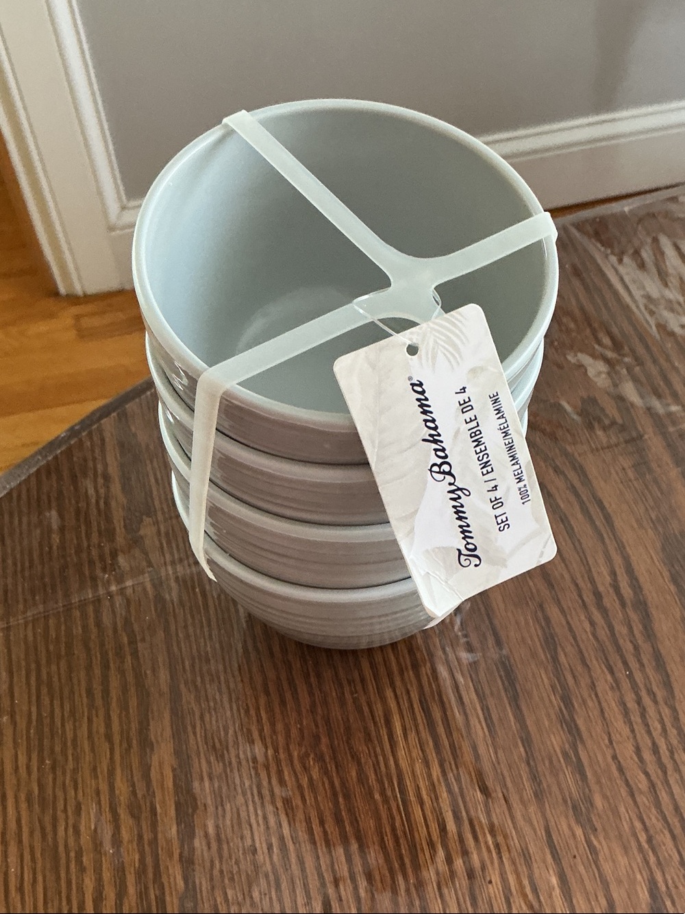 Tommy Bahama Light Gray Stackable Stoneware Bowls